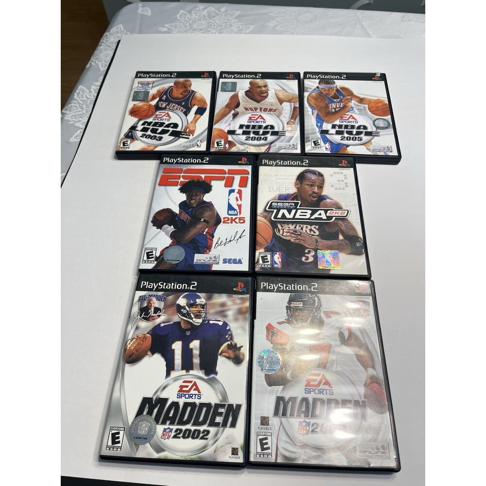 Lot of 7 PlayStation 2 Madden NBA Live ESPN 2K5 All Books Original Cases